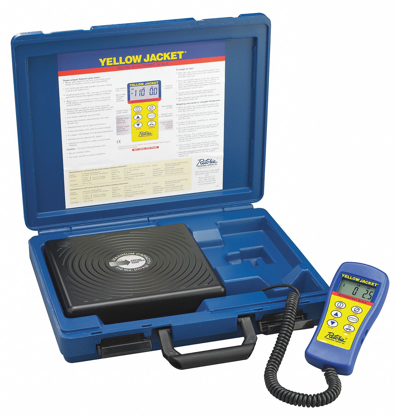 YELLOW JACKET Refrigerant Charging or Recovery Scale, 110 Max. Capacity