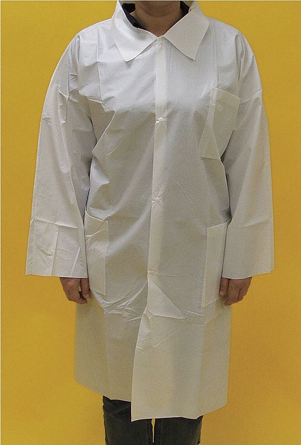 GRAINGER APPROVED White Microporous Disposable Lab Coat, Size L
