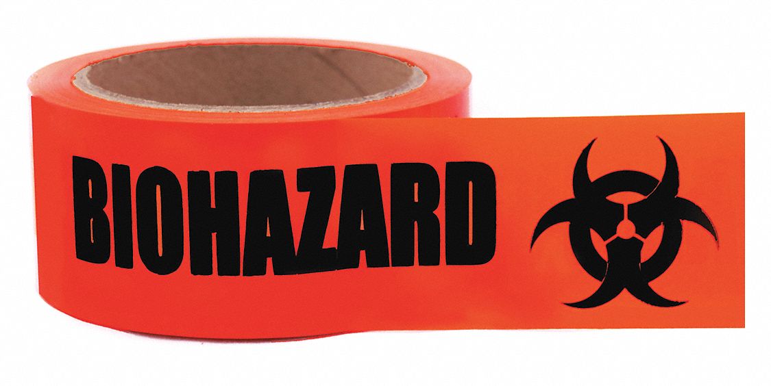 GRAINGER APPROVED Biohazard Warning Tape, Message, Continuous Roll, 2