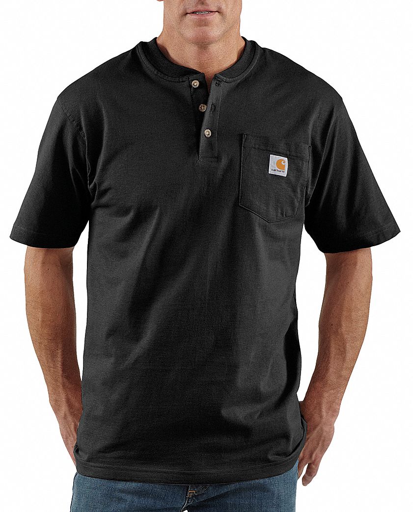 CARHARTT, Men's, 2XL, Short Sleeve Henley 3WHV2K84BLK XXL REG