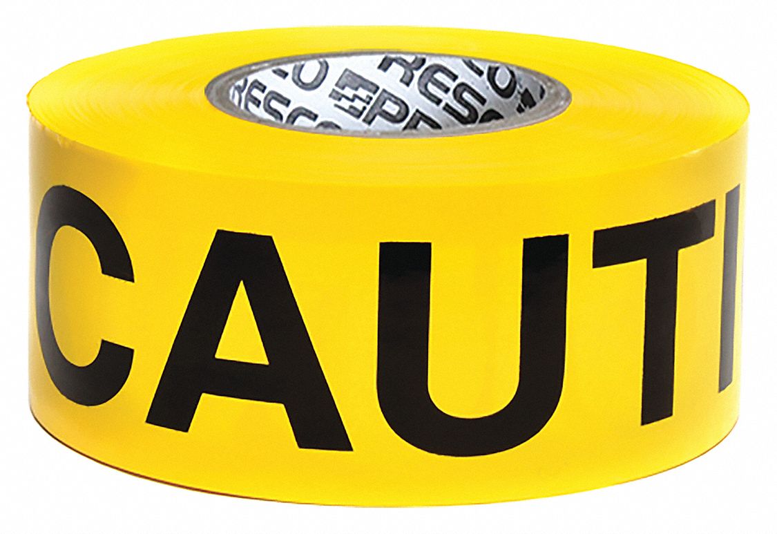 PRESCO PRODUCTS CO Barricade Tape, Yellow, 3 in x 1,000 ft, Caution
