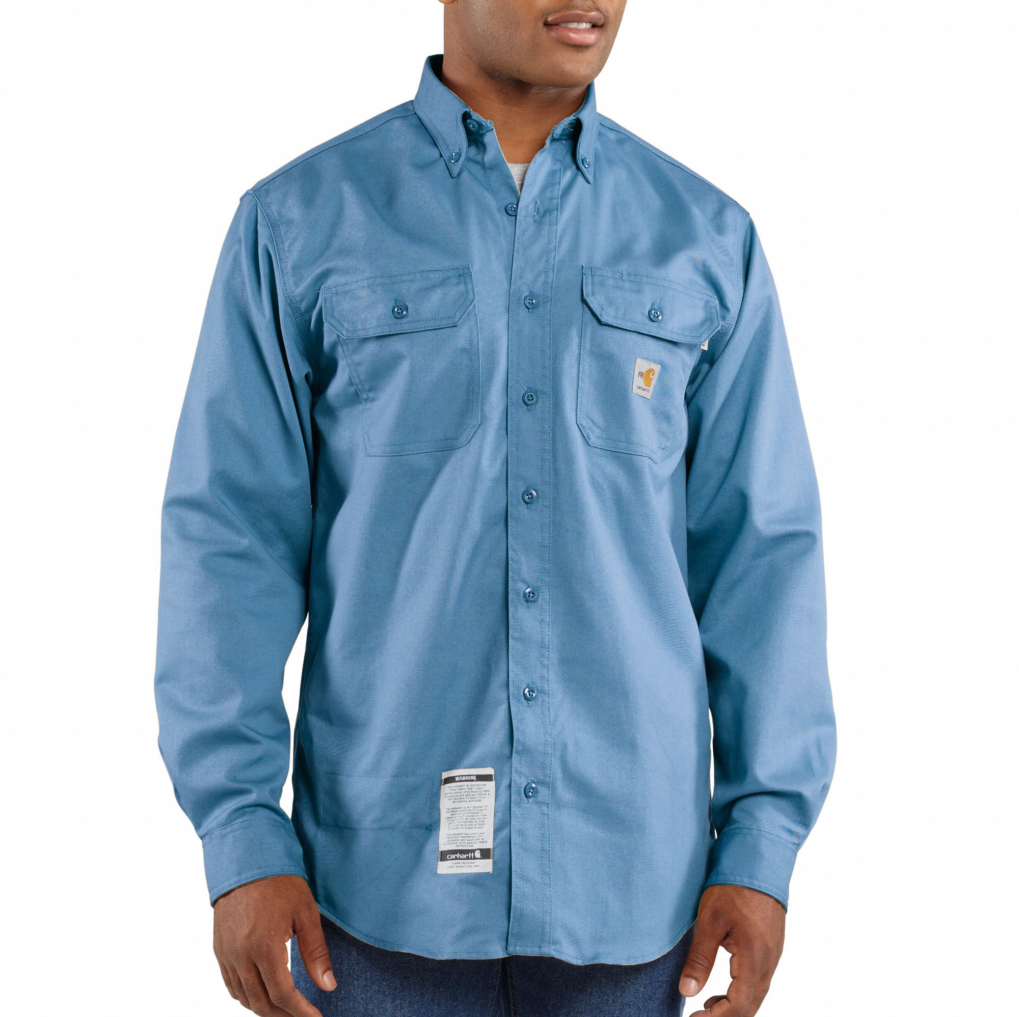 CARHARTT FR Long Sleeve Shirt, Blue, L, Button 8UY80FRS160MBL LRG