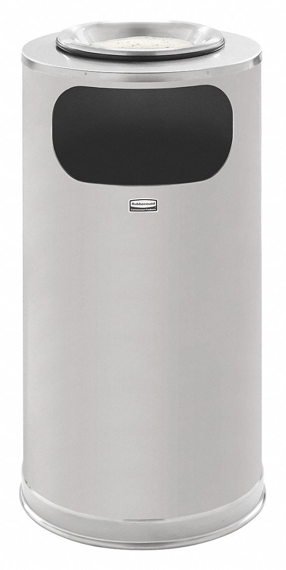 RUBBERMAID COMMERCIAL PRODUCTS 12 gal Round Ashtray/Trash Can, Metal