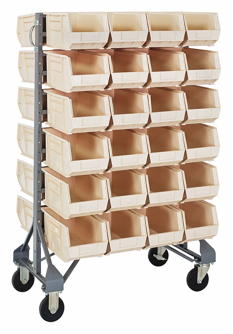 QUANTUM STORAGE SYSTEMS Mobile Bin Rail Floor Rack 20 in x 36 in x 53