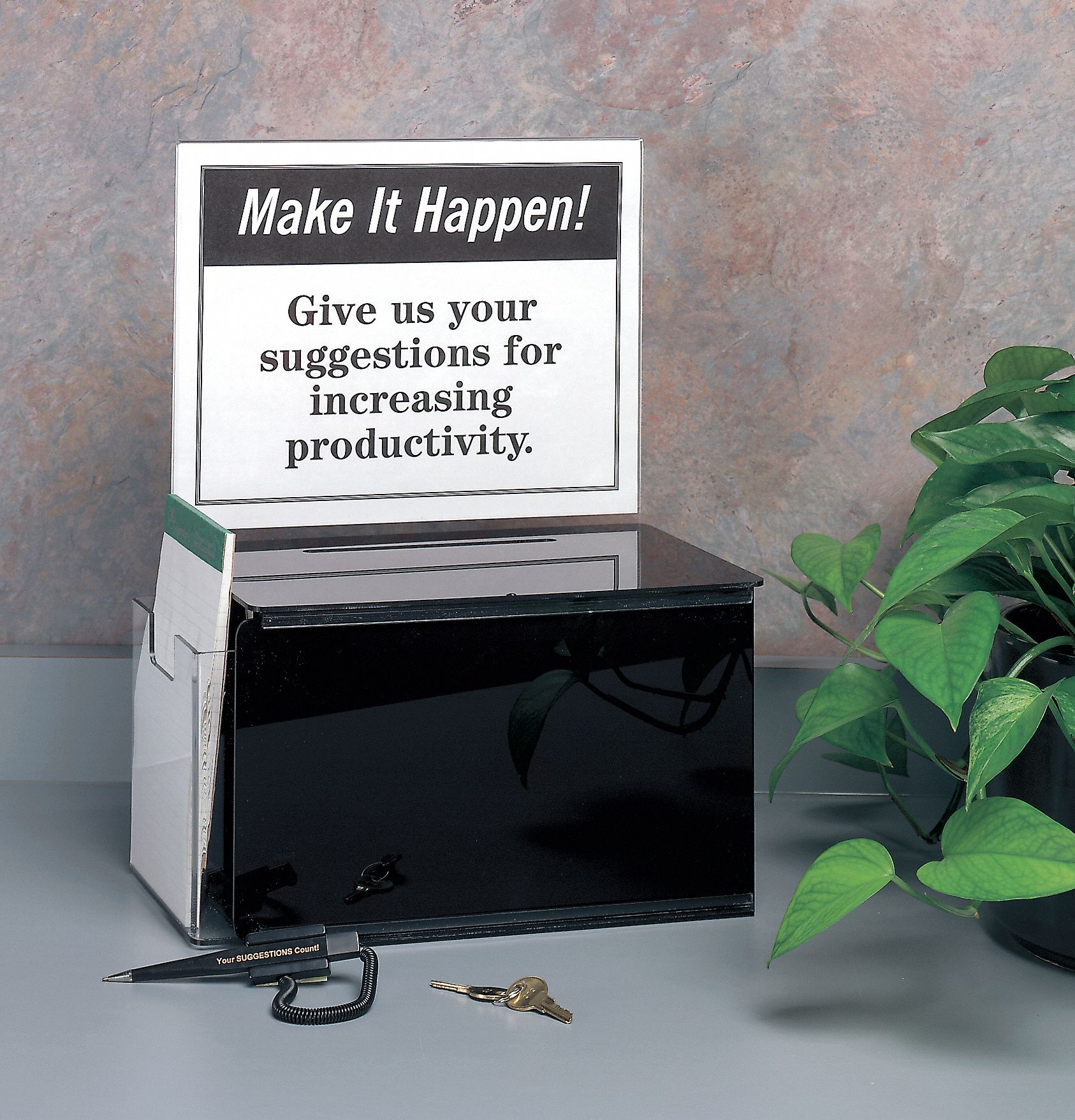 BAW PLASTICS Suggestion Box, Acrylic, Black 9AGM5ACRYSUGBOXBLACK