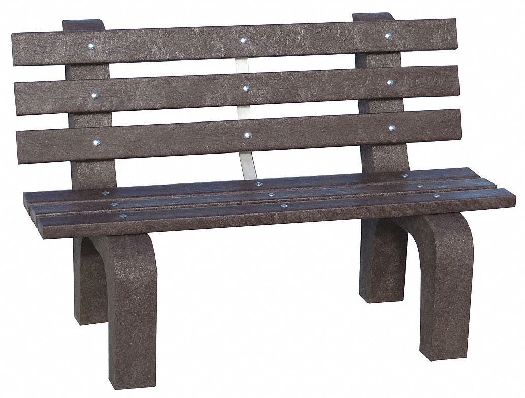 GRAINGER APPROVED Recycled Plastic Park Bench, Brown, 48 in Length, 21