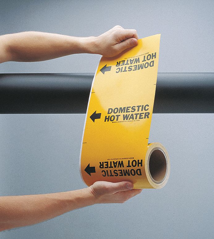 BRADY Pipe Marker, Pipe Marker Legend Hot Water Supply, Fits Pipe O.D