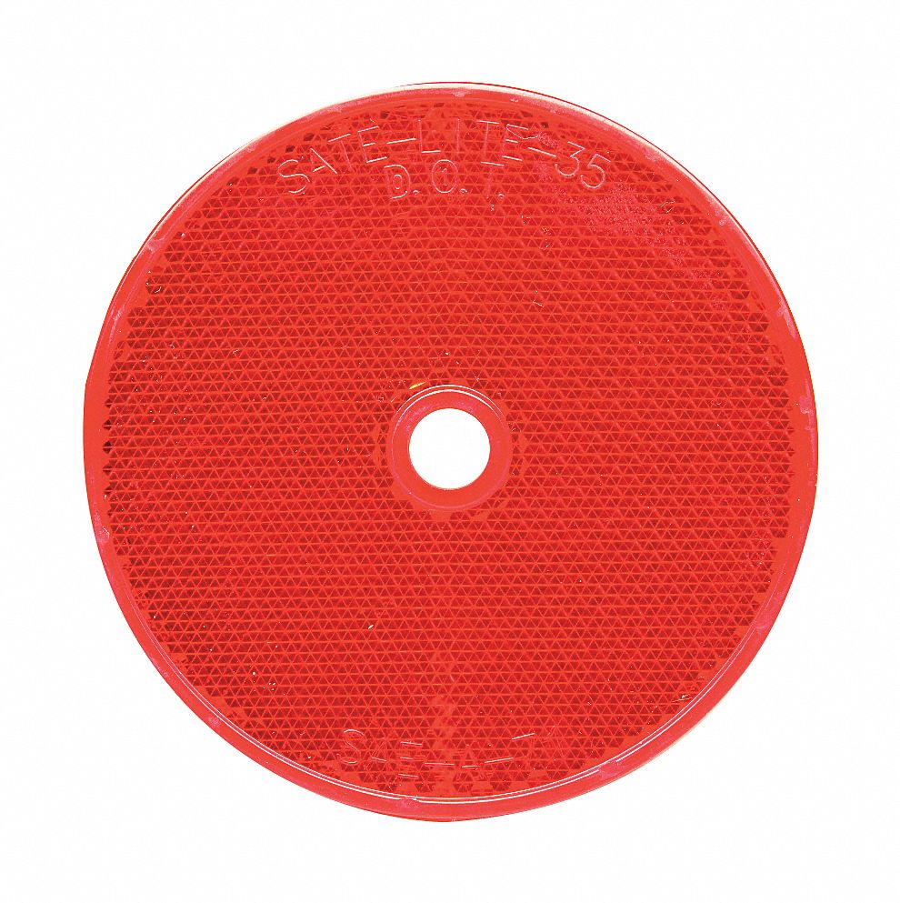 GRAINGER APPROVED Round Color Reflector, Red, 3 in L X 1/4 in W