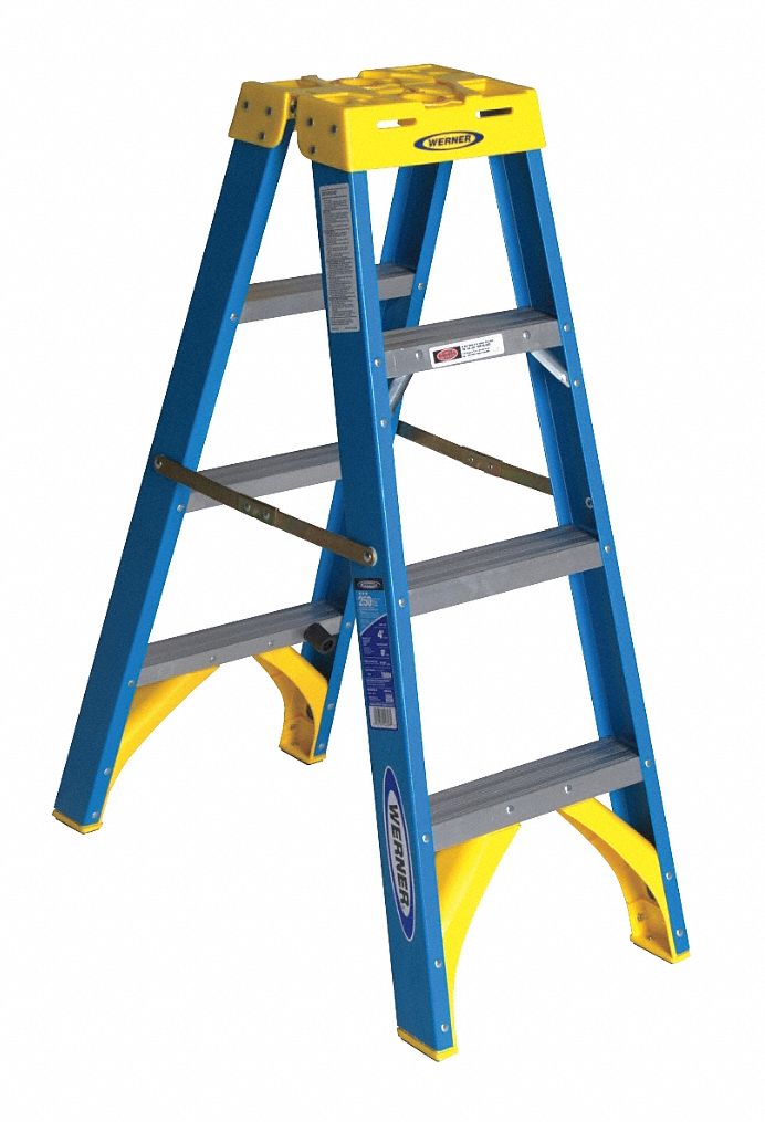WERNER, 4 ft Ladder Size, Fiberglass, Twin Stepladder 9NV38T6004