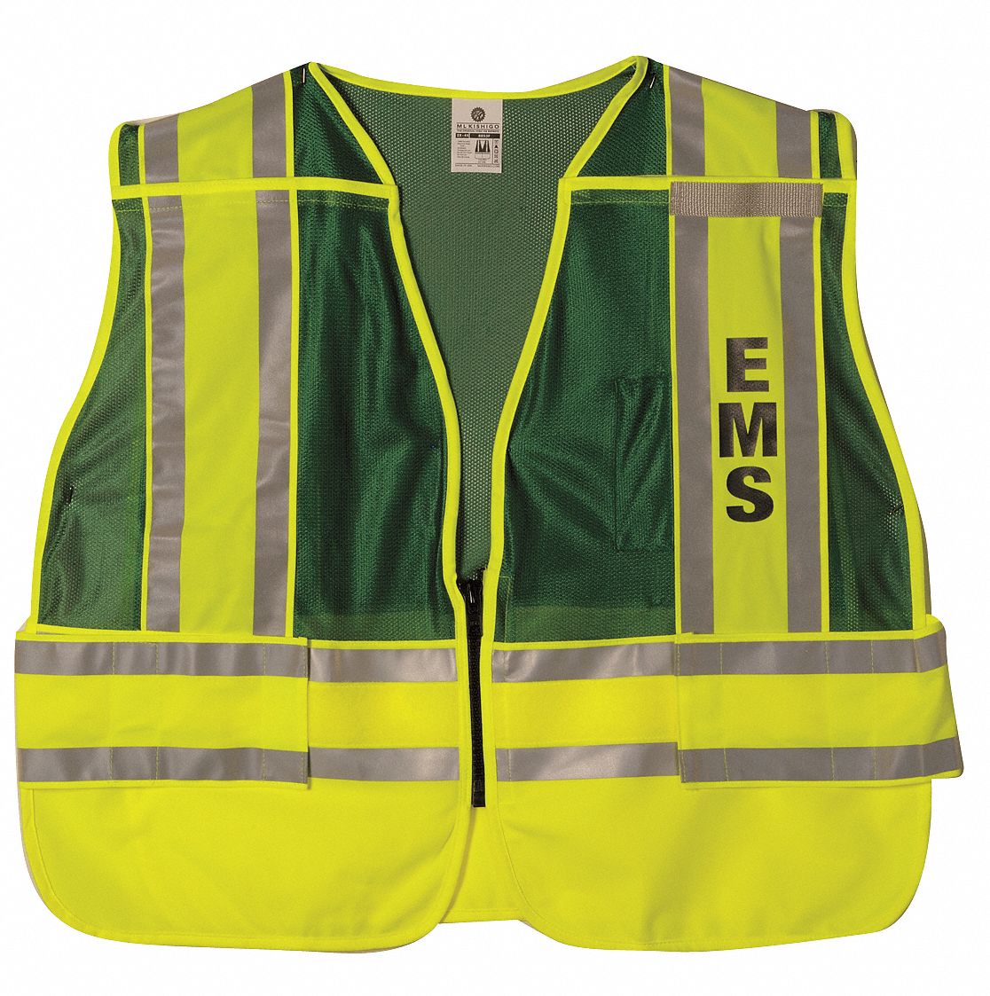 ML KISHIGO EMS Zipper Safety Vest, Type P, Class 2, Green, 2XL 9RUZ7