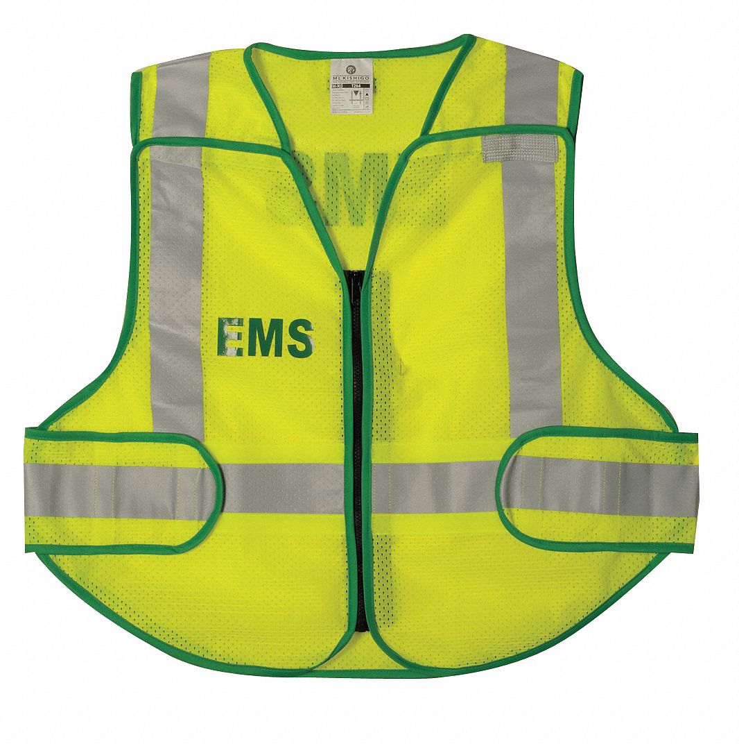 GRAINGER APPROVED EMS Zipper Safety Vest, Type P, Class 2, Green, M/XL