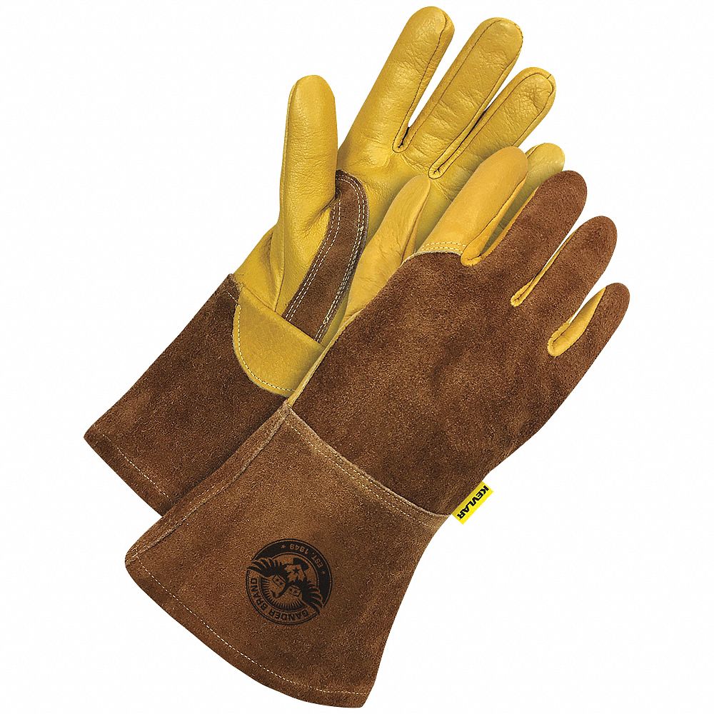 BDG CutResistant Gloves Wing Thumb, Gauntlet Cuff, Std, Brown Cowhide