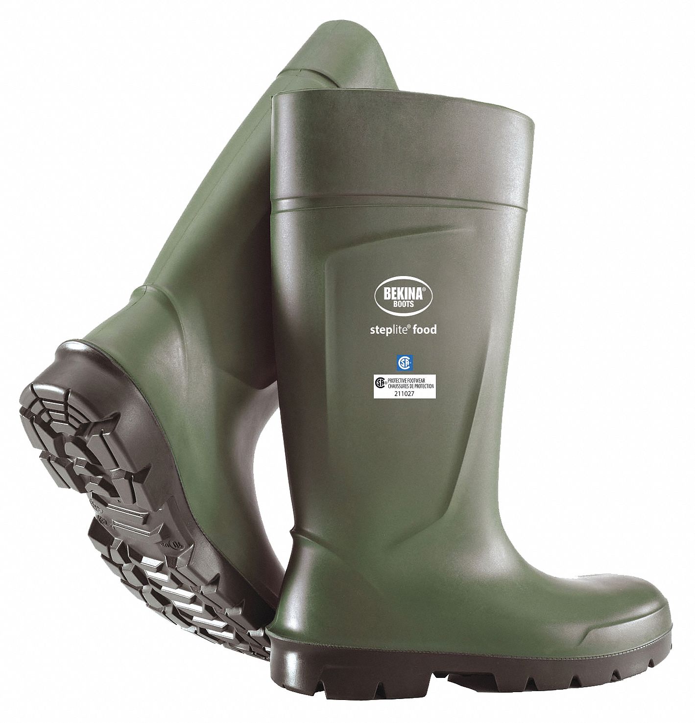 BEKINA STEPLITE FOOD SAFETY PU BOOTS, 7, UNISEX, GREEN, 15 IN, STEEL