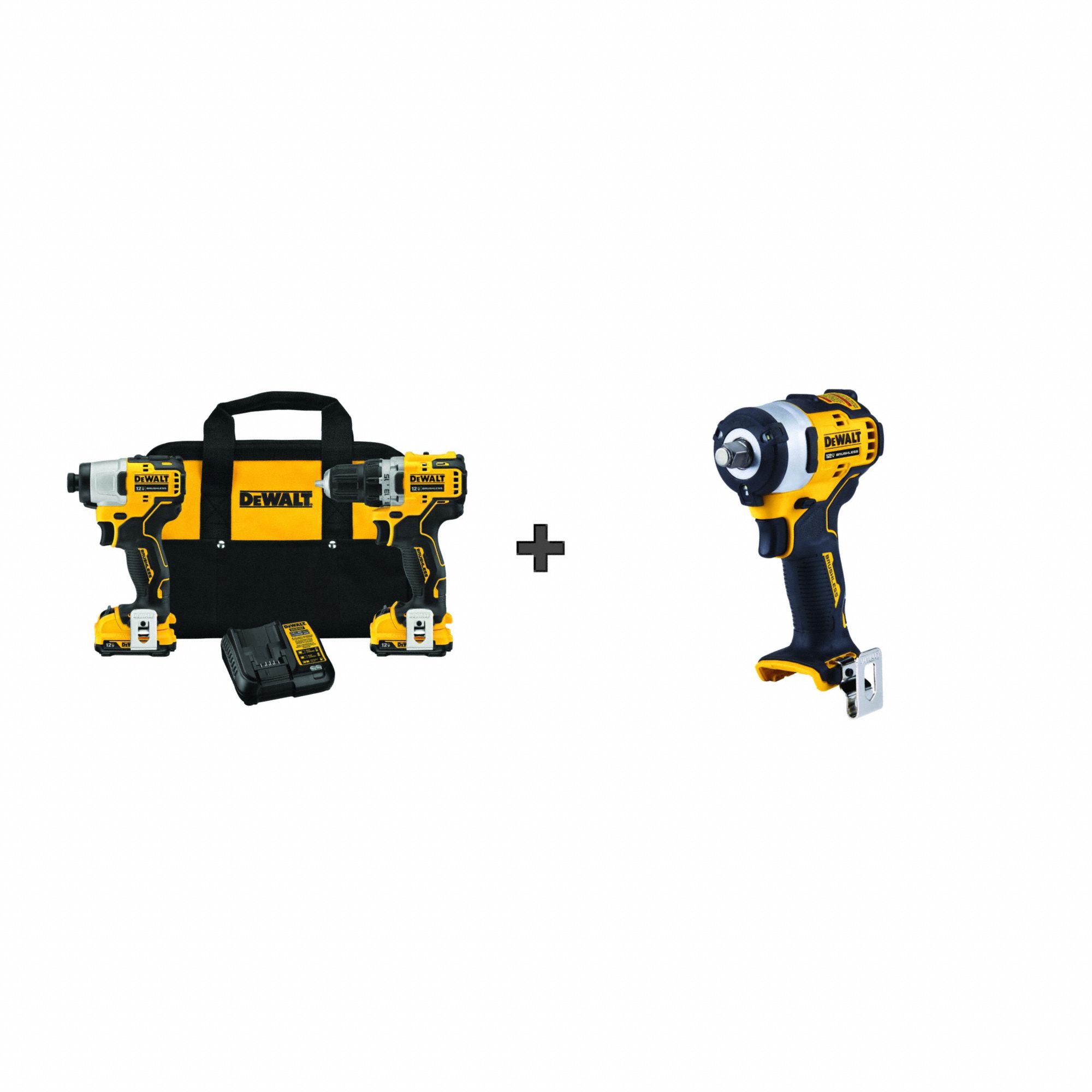 DEWALT, 12 V Volt, 3 Tools, Cordless Combo Kit,12V, BONUS TOOL 389TY0