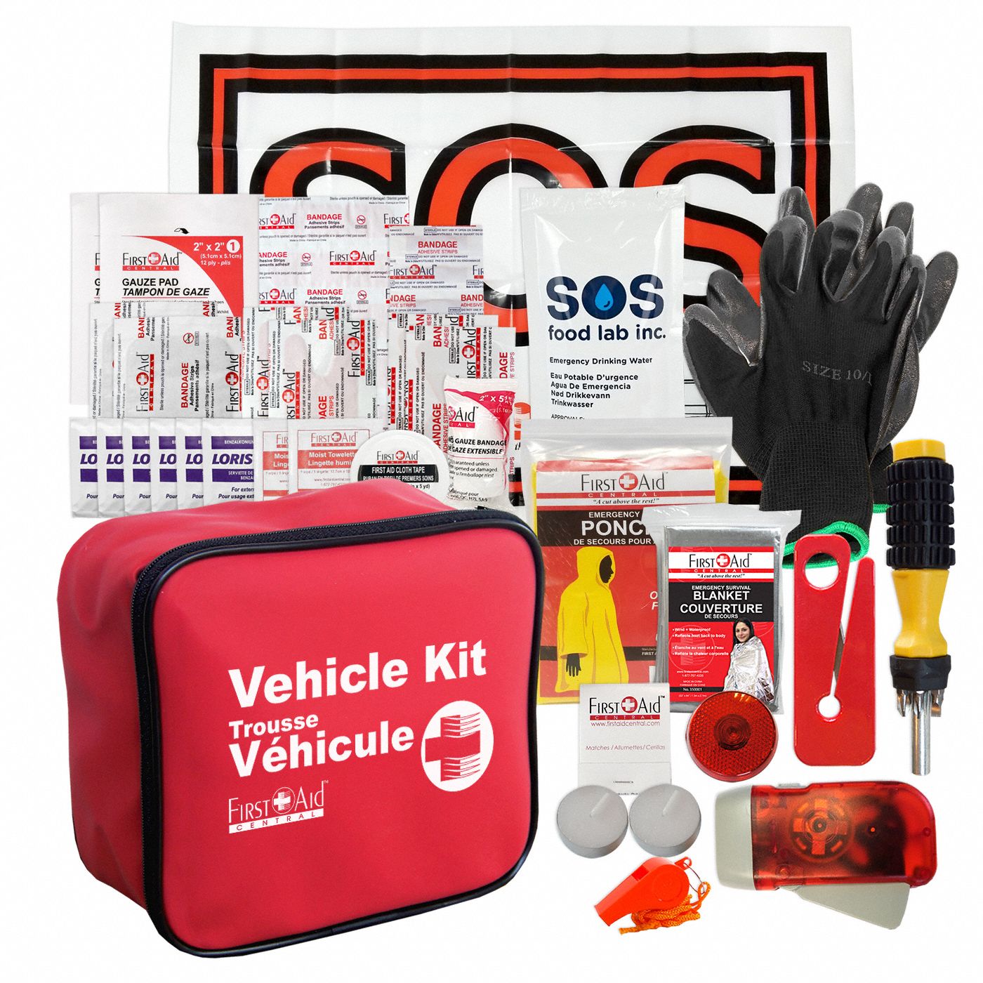 FIRST AID CENTRAL EMERGENCY AUTO SAFETY KIT First Aid Kits and
