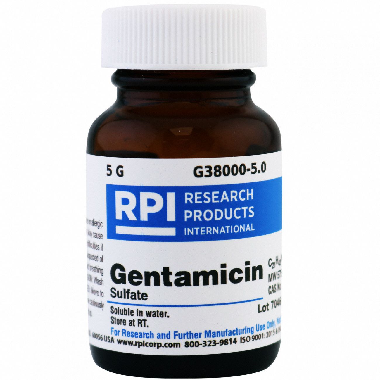 RPI, 5 g Container Size, Powder, Gentamicin Sulfate 30TY21G380005.0