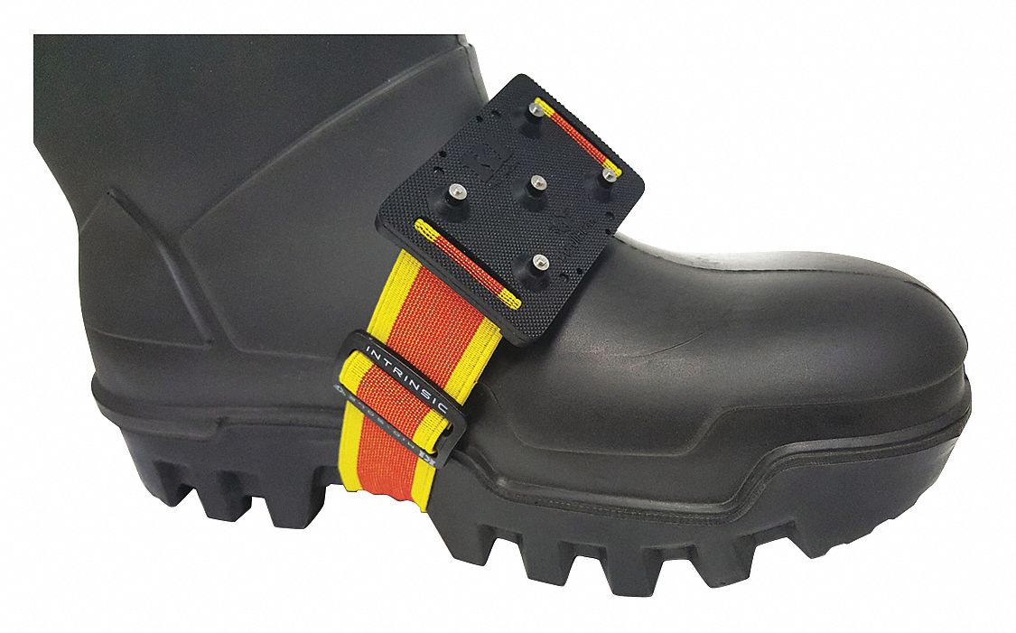 K1 SERIES UNISEX MIDSOLE ICE CLEATS, UNIVERSAL, RUBBER/ELASTIC, BLK/RED, STRAPON, SLIPRESIST