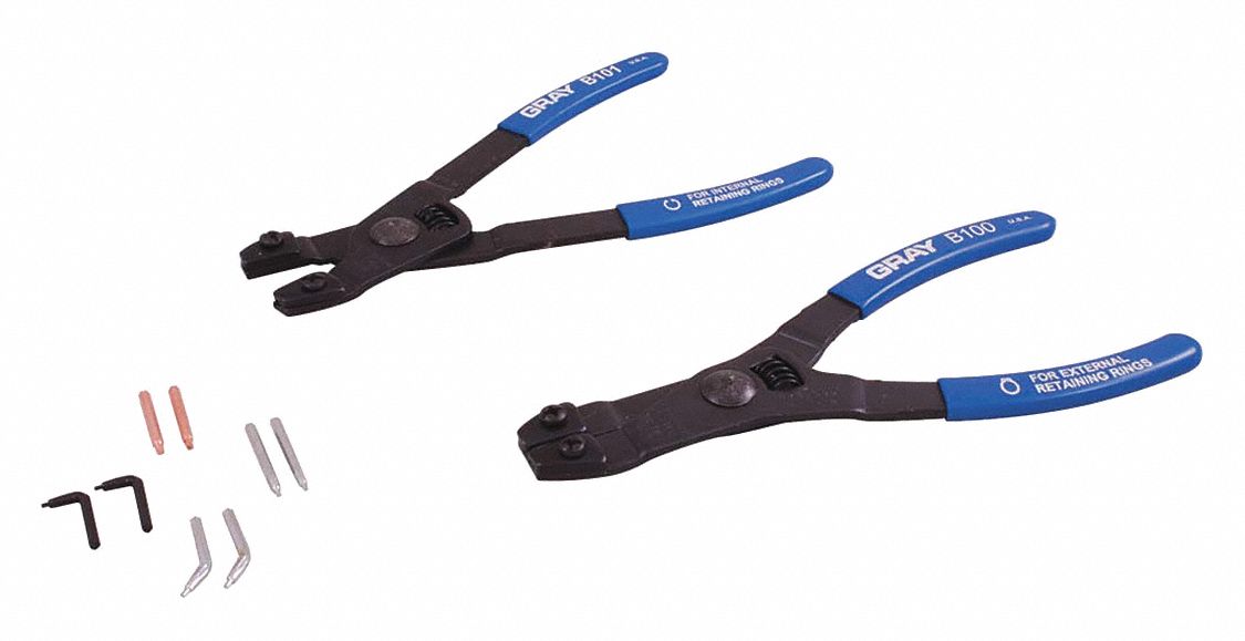 GRAY TOOLS PLIER SET SNAP RING REPLACE TIP 3PC Retaining and Lock