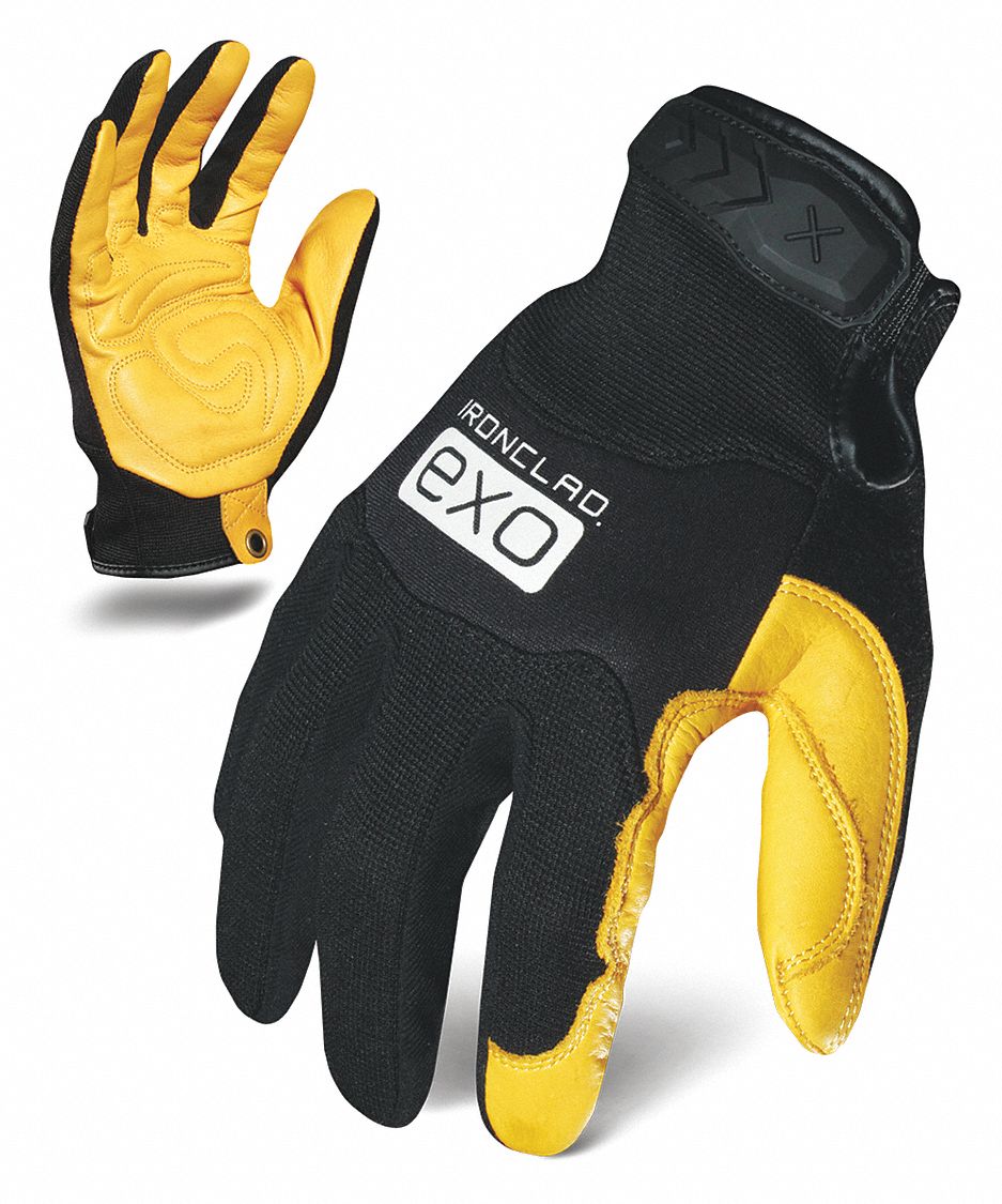 IRONCLAD Leather, Mechanics Gloves, L, Black/Gold, Genuine Goatskin