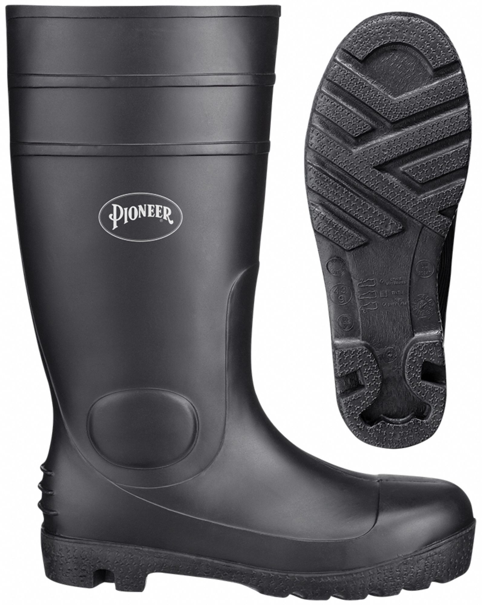 PIONEER UNISEX BOOTS, SIZE 10, PVC, BLACK, 15 IN H, NONCSA, 2E WIDTH