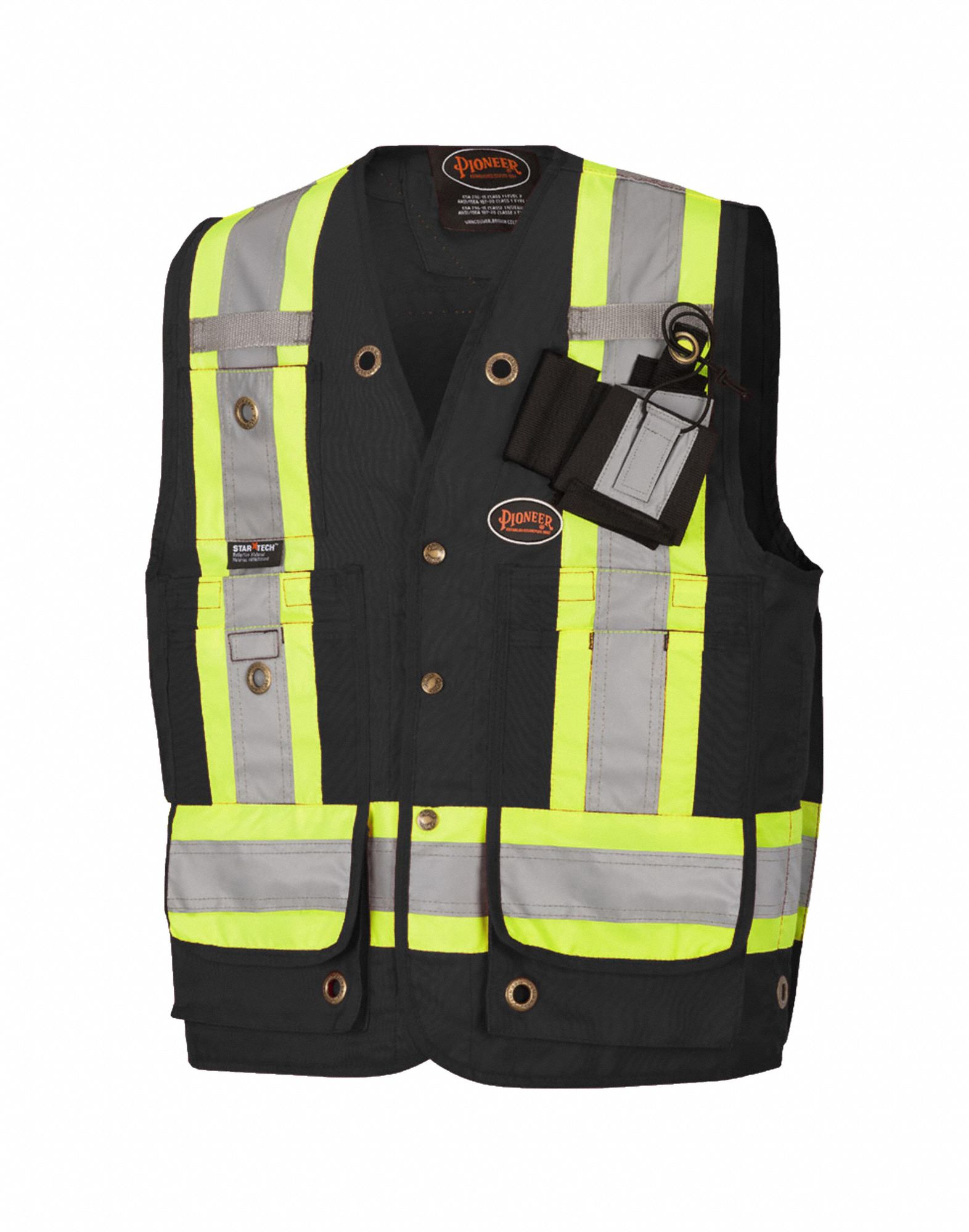 PIONEER UNISEX SAFETY VEST, L, BLACK, POLYESTER, STARTECH REFLECTIVE
