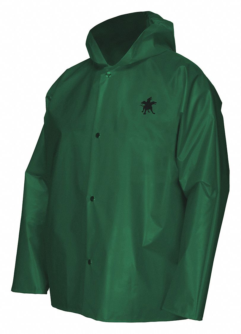 MCR SAFETY Green, Rain Jacket, 4XL, Nylon, Polyurethane, Unisex, High