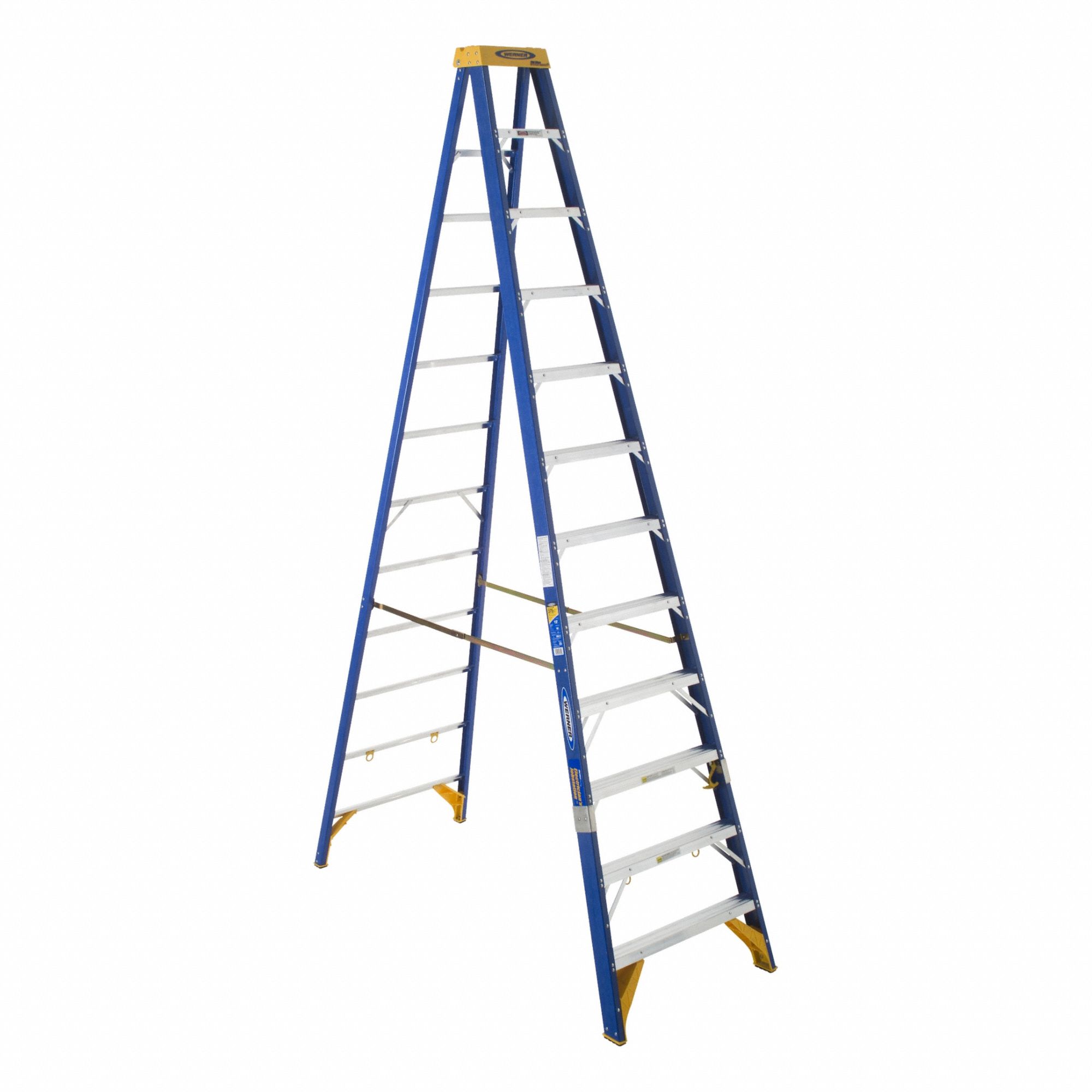 WERNER, 12 ft Ladder Size, Fiberglass, Stepladder - 1FCF5|OBEL12 - Grainger