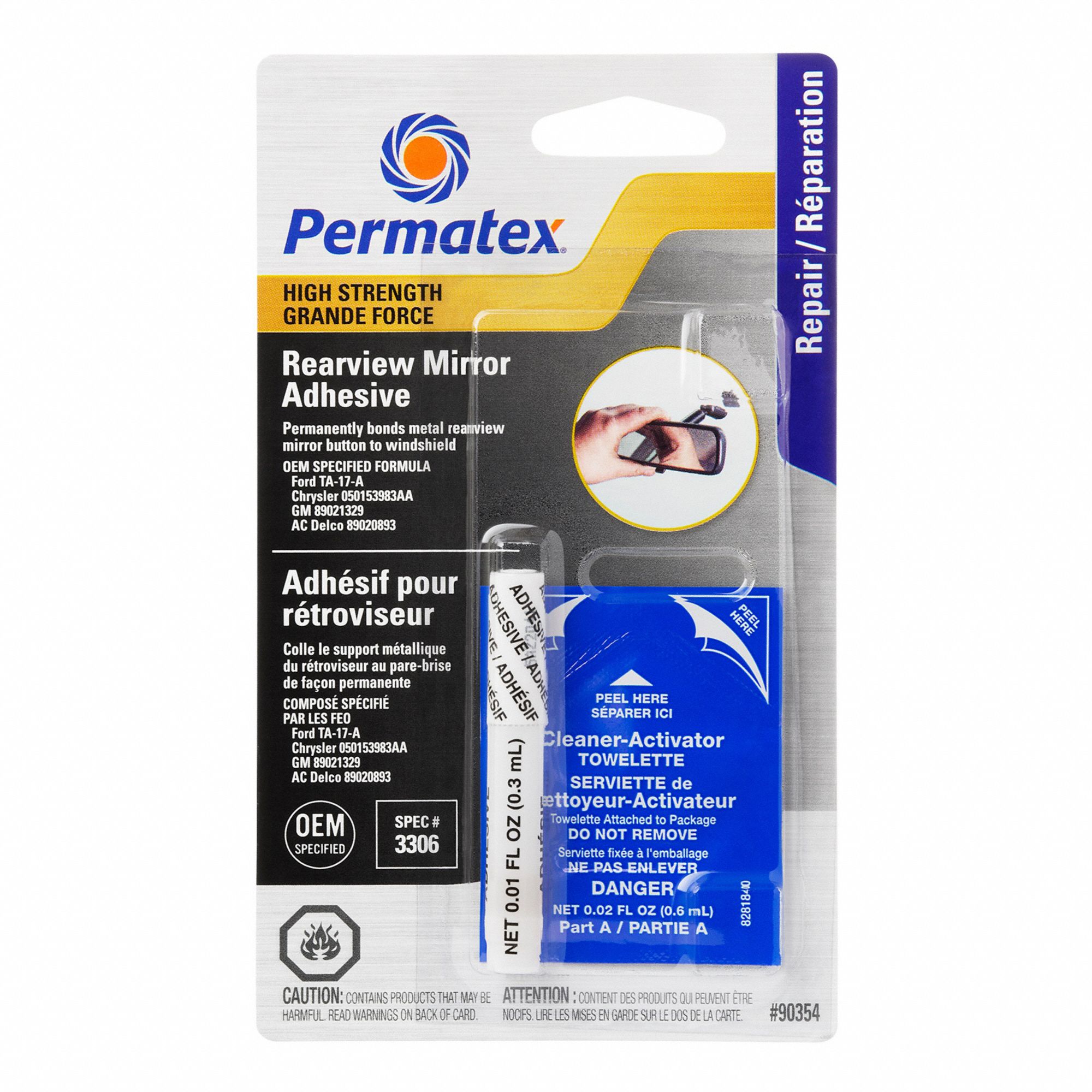 PERMATEX ADHESIVE, REARVIEW MIRROR, YELLOW, 0.9 ML, METHACRYLATE