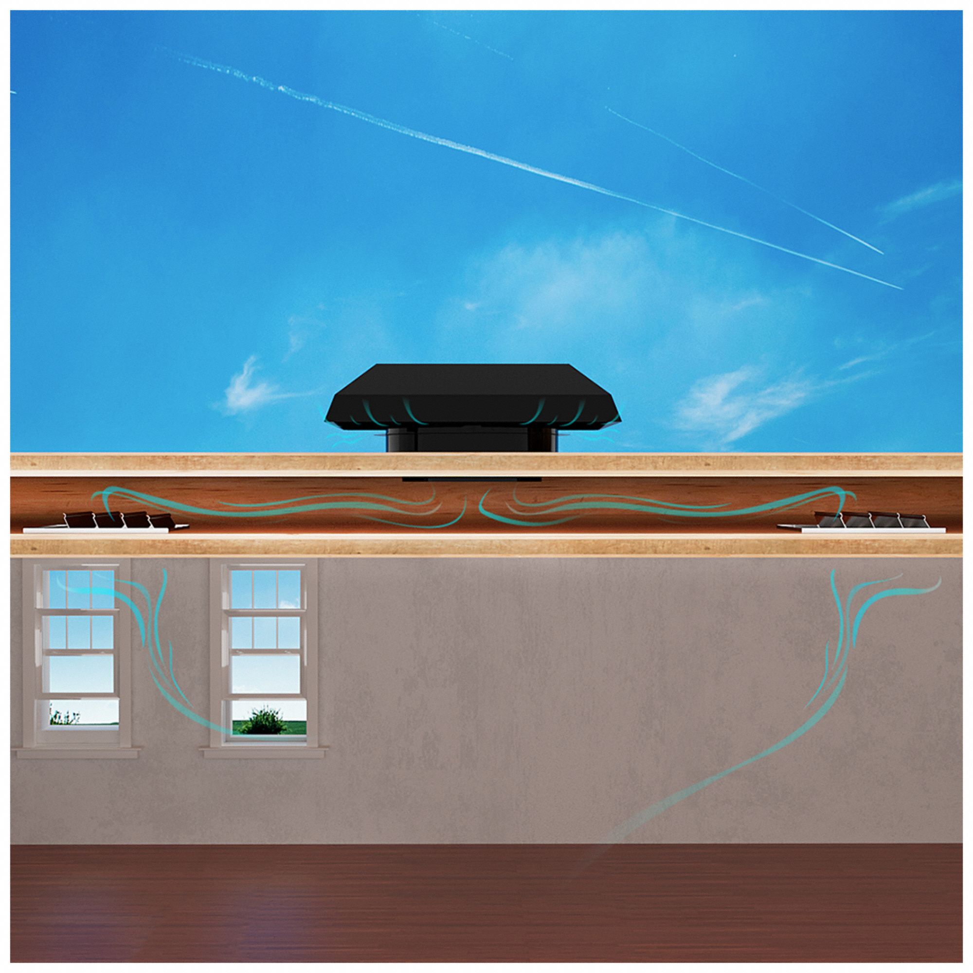 QUIETCOOL Whole House Fan Roof Mount, 22 in Blade, 3,543 cfm Max., 2,771 sq ft Coverage, Low