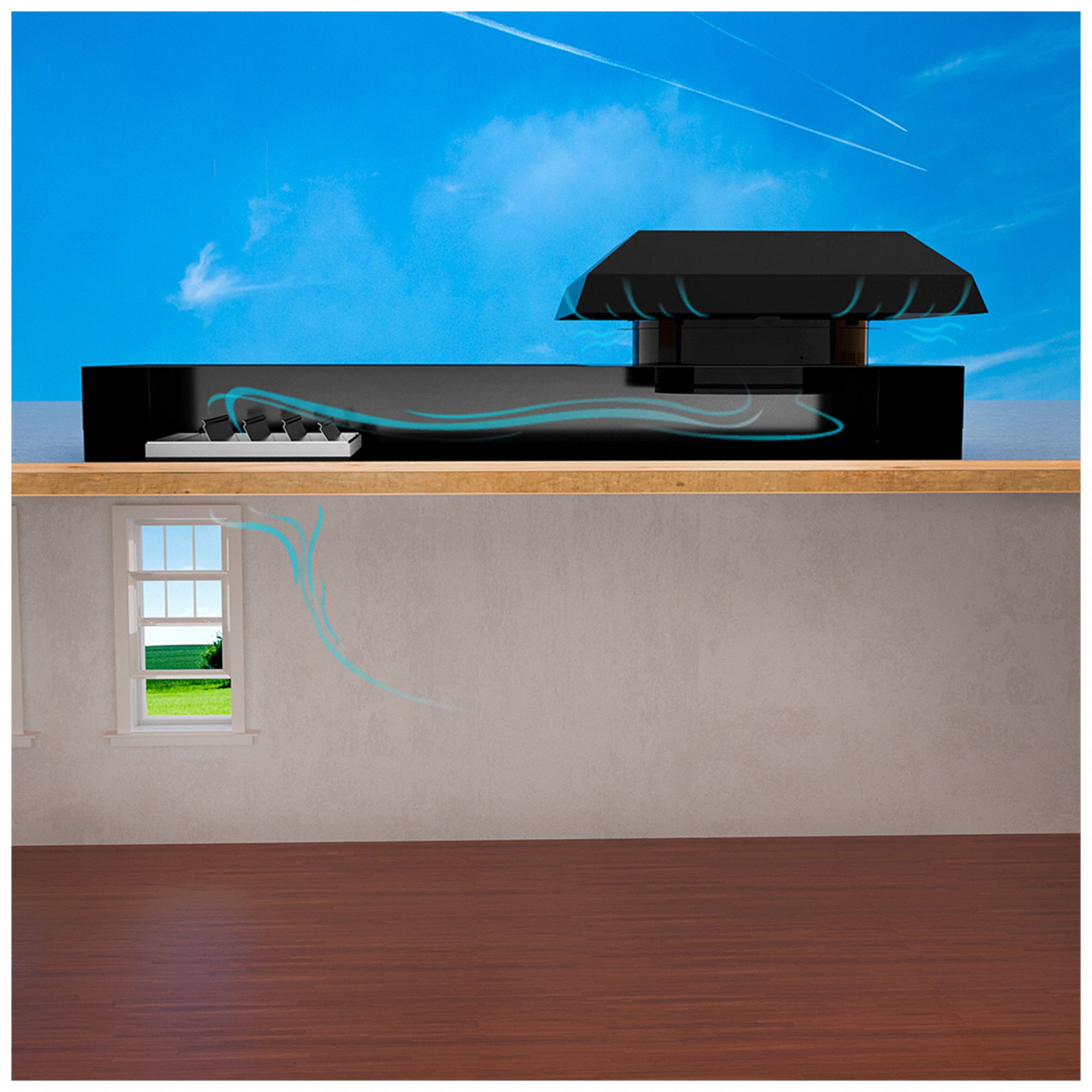 QUIETCOOL Whole House Fan Roof Mount, 22 in Blade, 3,543 cfm Max., 3,439 sq ft Coverage, Low