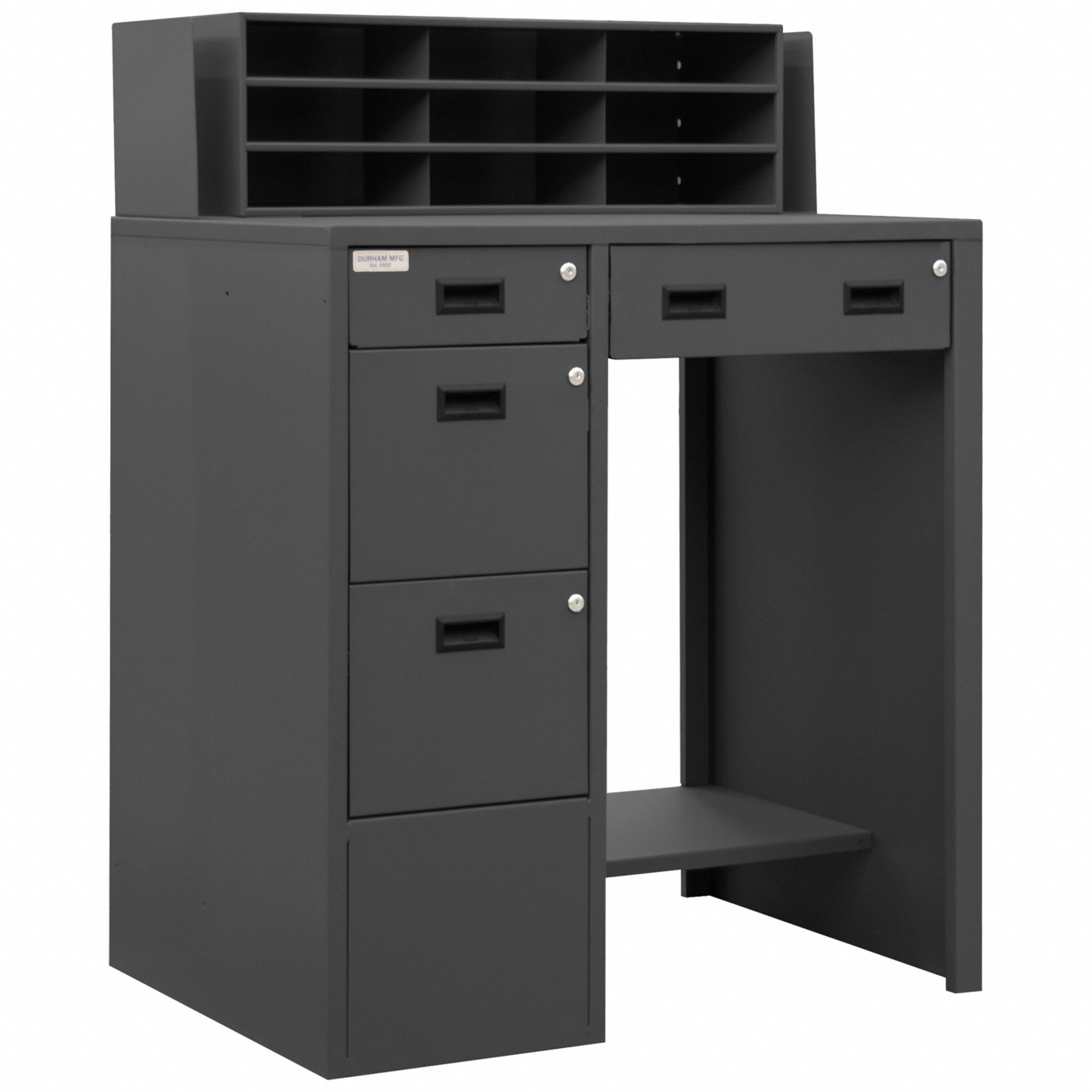DURHAM MFG, Pedestal/Panel Desk, 29 in x 39 in x 52 7/8 in, Shop Desk