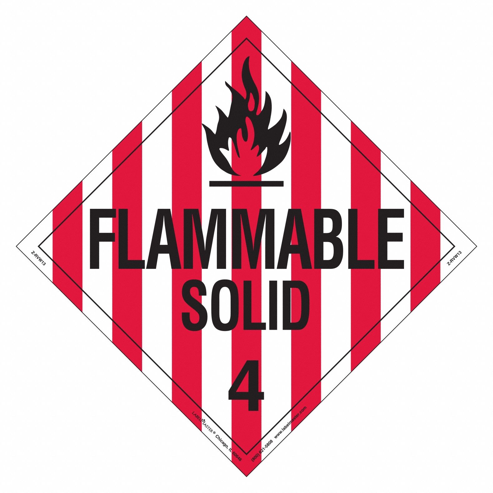 Flammable Solid, 10 3/4 in Label Wd, Placard Class 4 Flammable Solid Rigid Vinyl 807CM8Z