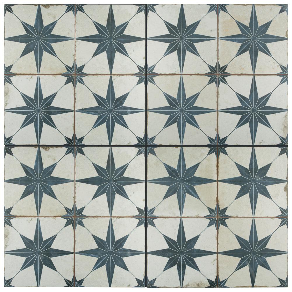 Merola Tile Kings Star Blue Encaustic 175/8 in. x 175/8 in. Ceramic