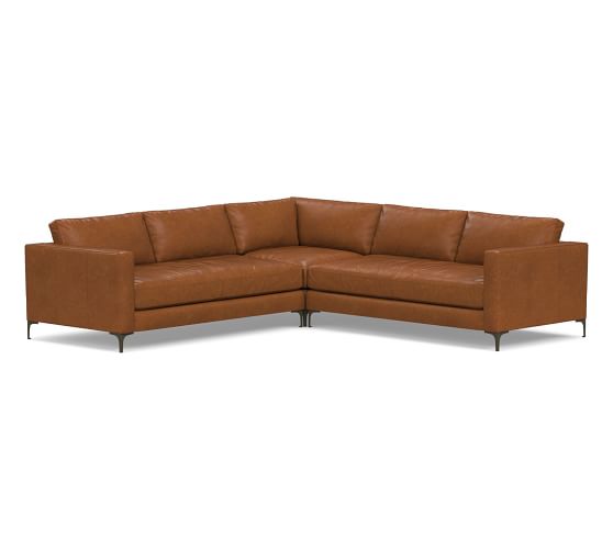 Jake Leather 3Piece LShaped Corner Sectional, Down Blend Wrapped