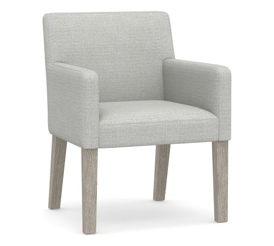 PB Classic Square Arm Upholstered Dining Armchair With Gray Wash Frame