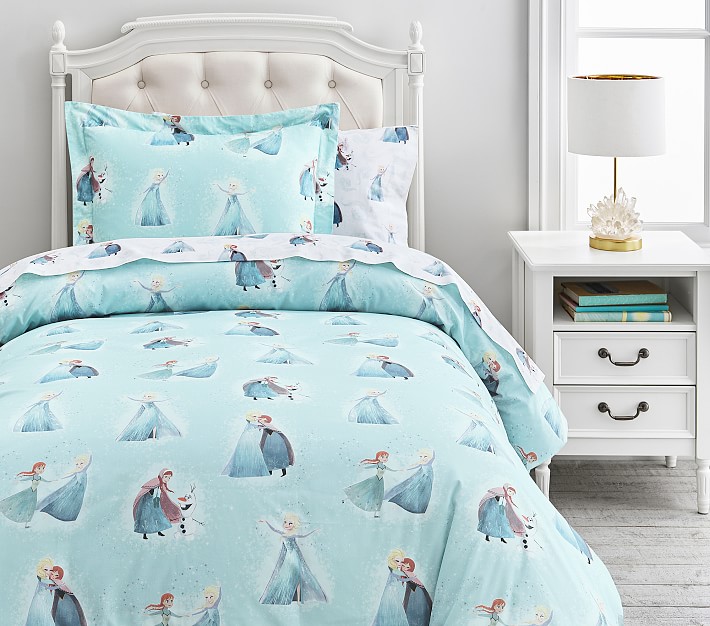 Disney Organic Frozen Duvet, Full/Queen, Aqua Pottery Barn Kids Havenly