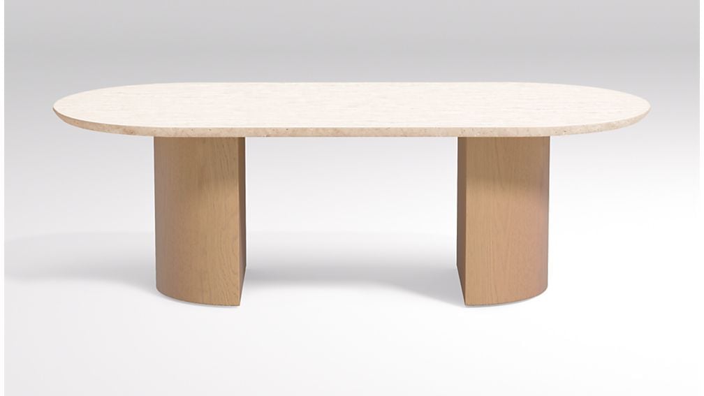 Travertine and Wood 54" Oval Coffee Table Crate and Barrel