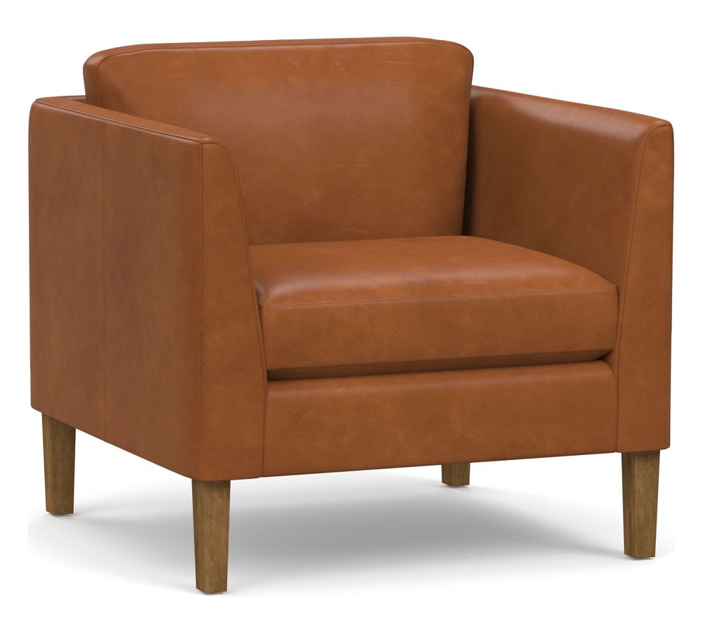Hudson Leather Armchair, Polyester Wrapped Cushions, Vintage Caramel