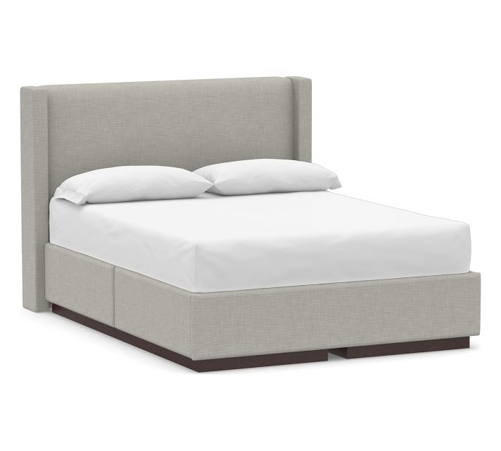 Harper NonTufted Upholstered Low Headboard and Side Storage Platform Bed & without Nailheads