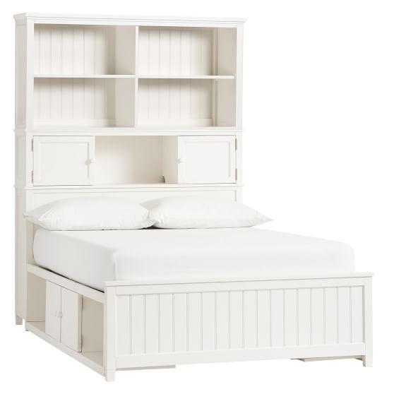 Beadboard Storage Bed + Hutch Set, Queen, Simply White Pottery Barn