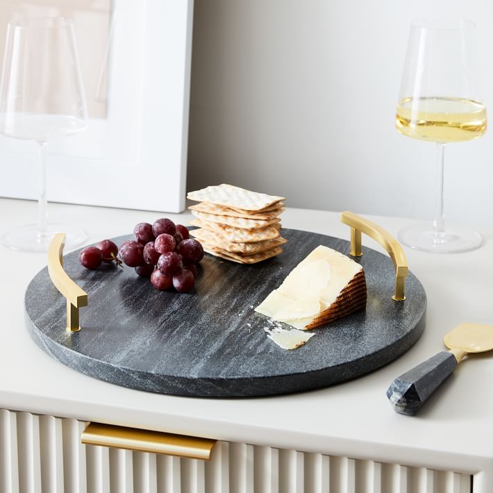 Brass & Black Marble Cheese Board, Round West Elm Havenly
