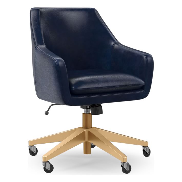 Helvetica Office Chair, Ludlow Leather, Navy, Antique Brass West Elm