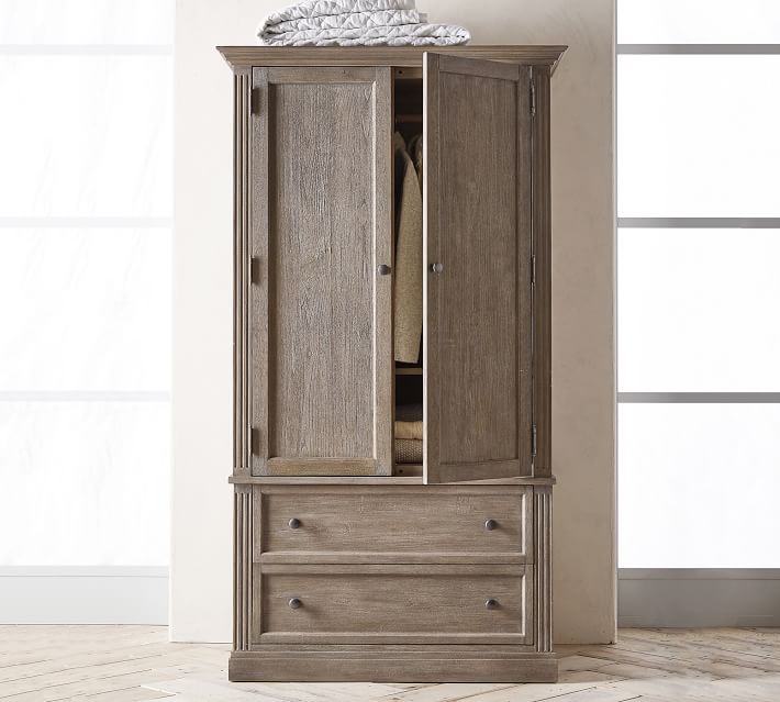 Livingston Armoire, Gray Wash Pottery Barn Havenly