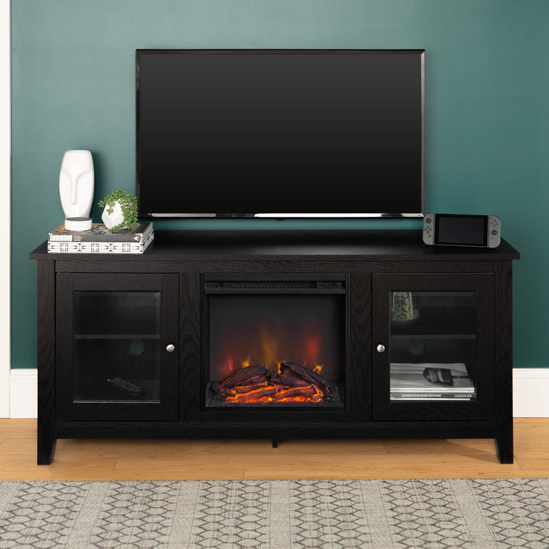 58" Traditional Electric Fireplace TV Stand Black Contour & Co