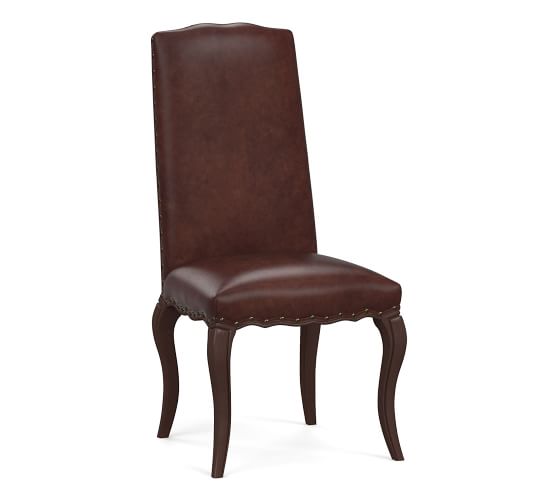 Calais Leather Dining Side Chair with Espresso Stained Frame
