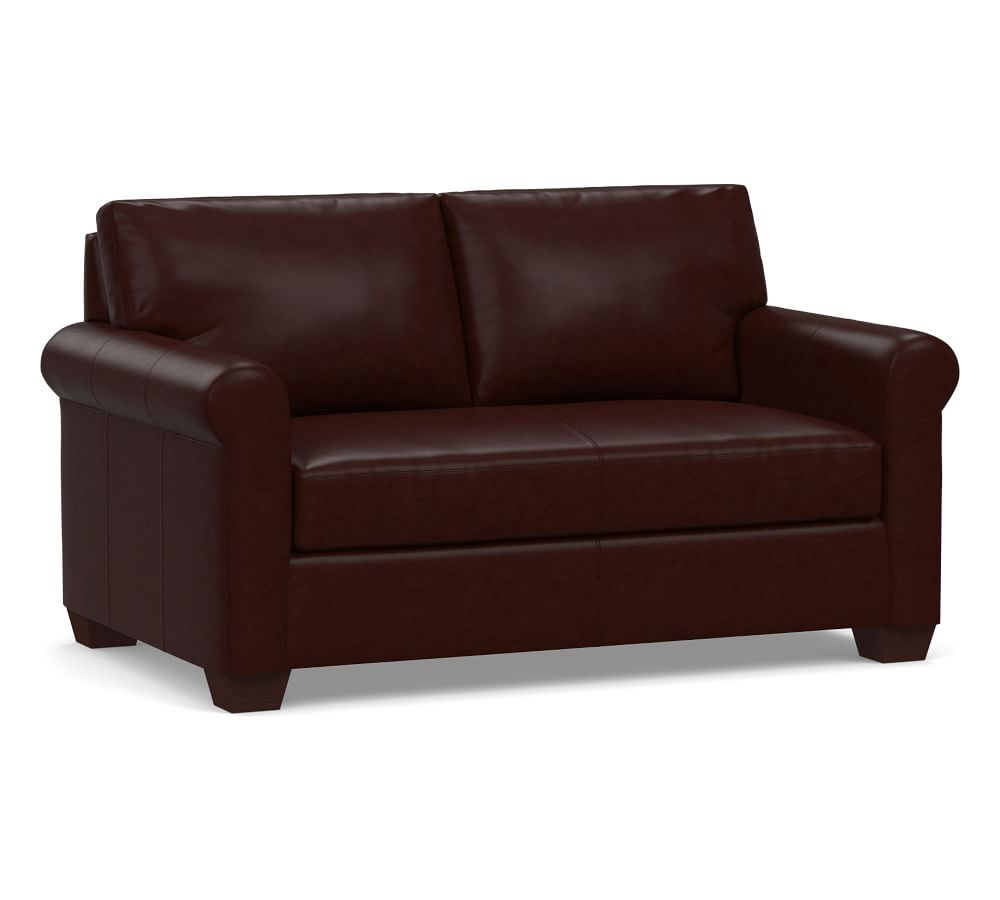 York Roll Arm Leather Loveseat 75" with Bench Cushion, Polyester