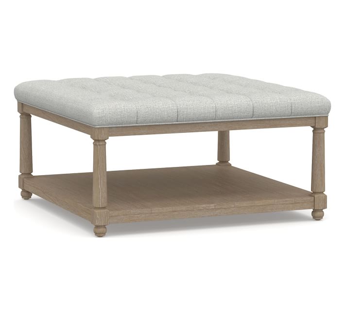 Berlin Upholstered Square Ottoman, Seadrift Frame, Basketweave Slub Ash