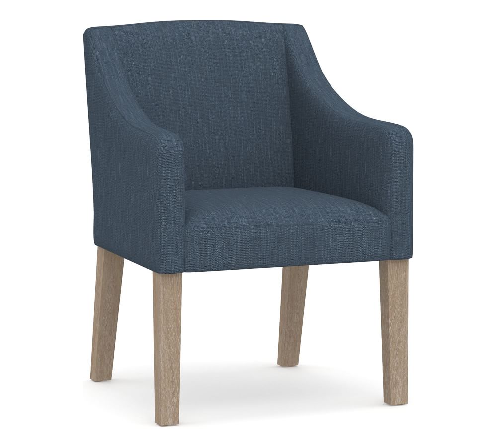 PB Classic Upholstered Slope Arm Dining Chair with Seadrift Legs
