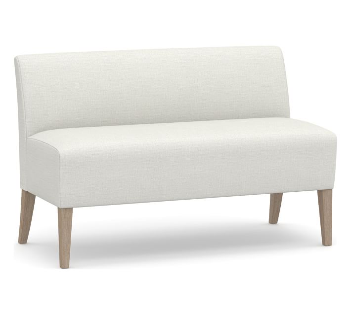 Modular Upholstered Banquette, Seadrift Leg, Basketweave Slub Ivory