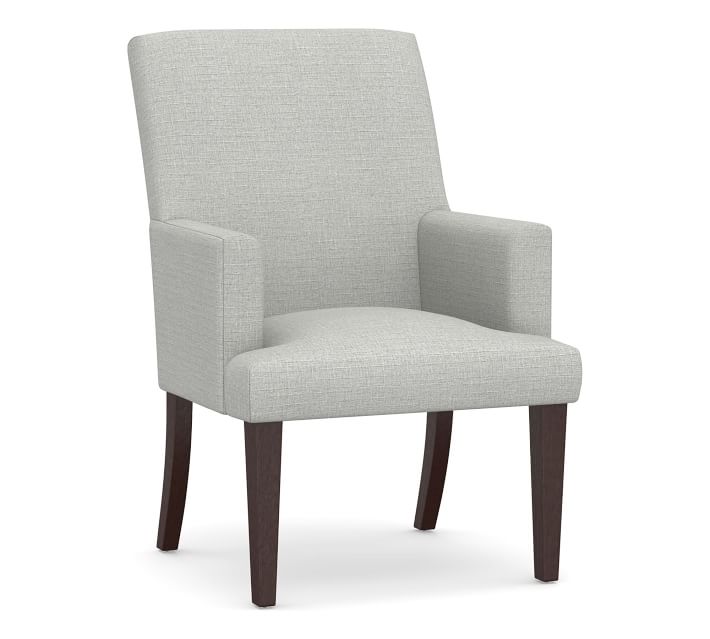 PB Comfort Square Upholstered Dining Armchair, Basketweave Slub Ash